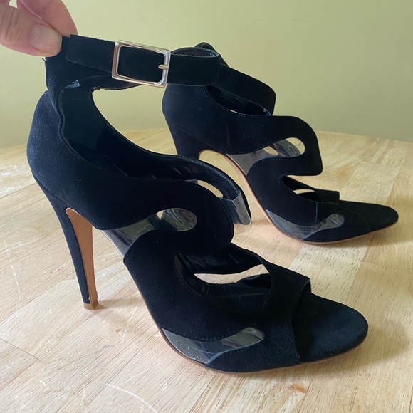 Griff Italia black suede stilettos with buckle ankle strap. Size 9 - 9.5. - Picture 2 of 8